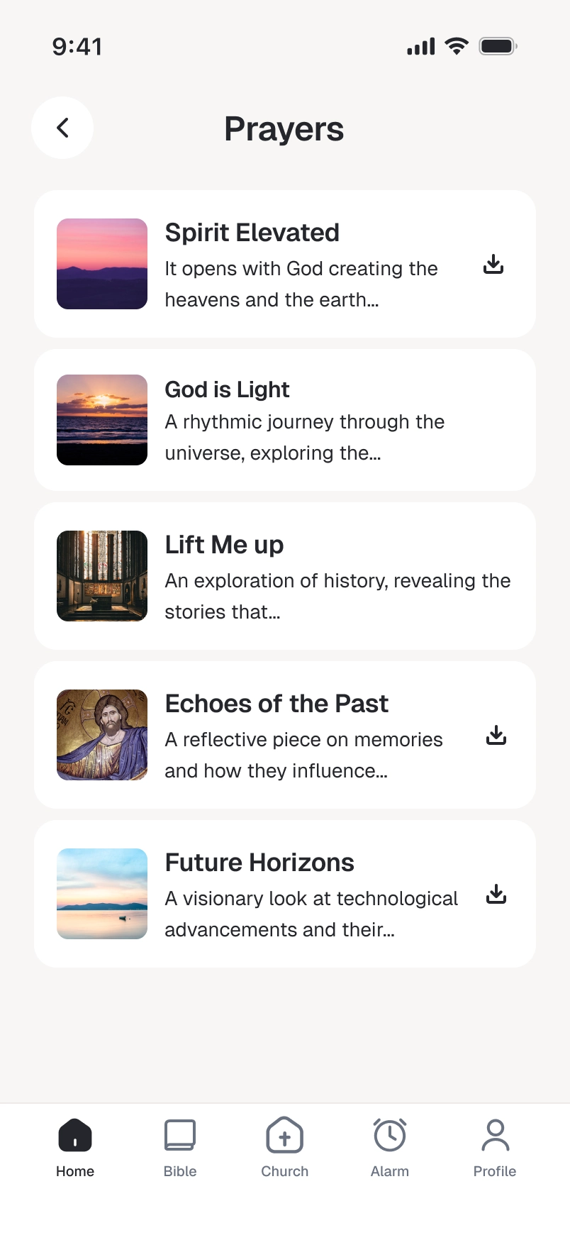 Faith365 prayers library screen