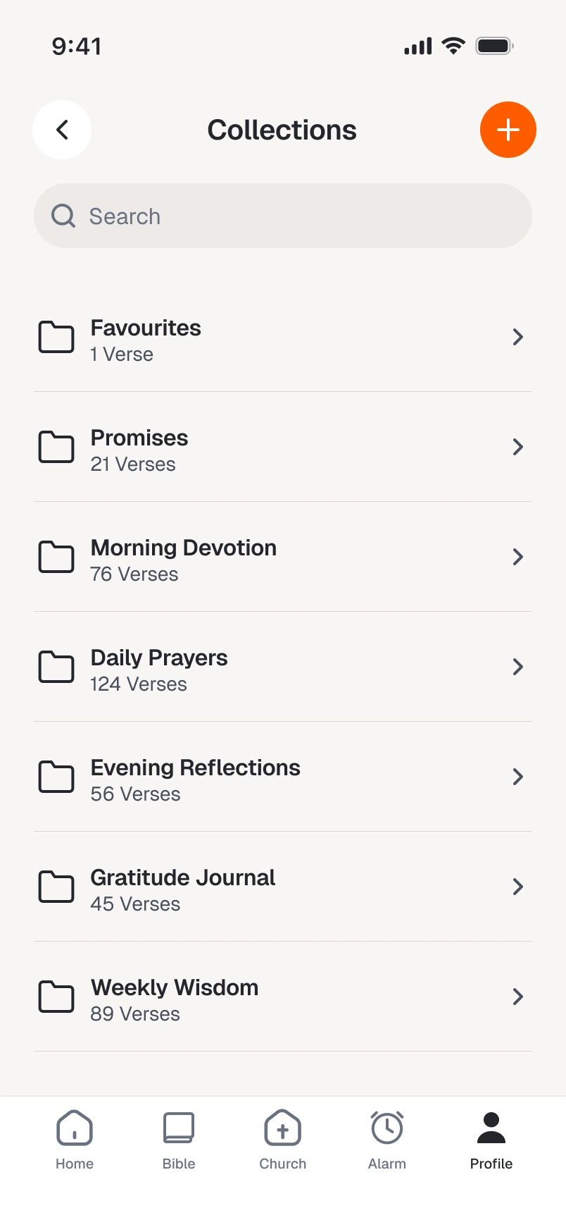 Faith365 collections screen